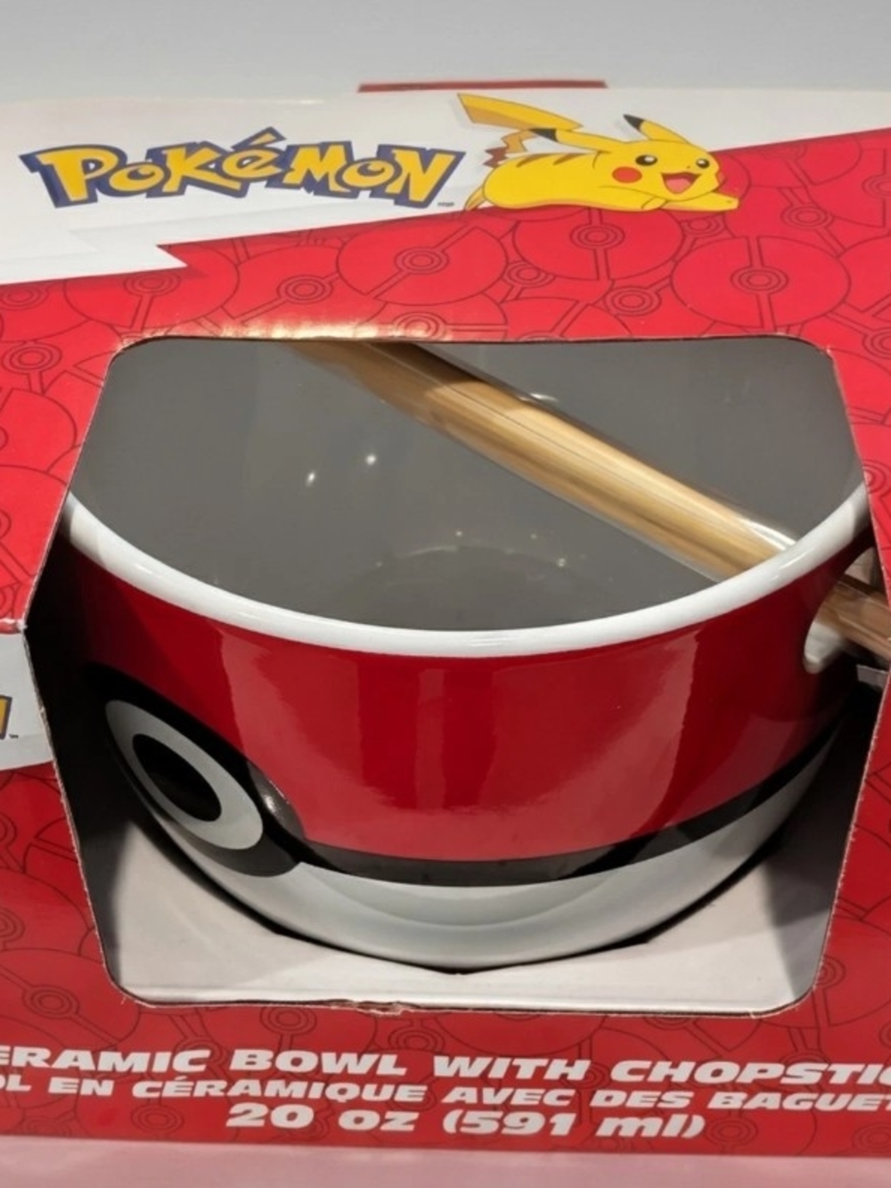 Pokemon Red and White Poké Ball Ceramic Bowl with Chopsticks